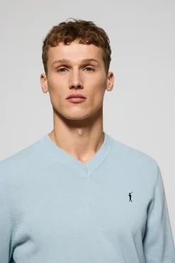 Polo Club Pulls*Pull bleu clair en maille à col en V et broderie Rigby Go Bleu ciel