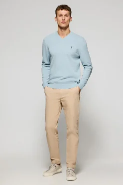 Polo Club Pulls*Pull bleu clair en maille à col en V et broderie Rigby Go Bleu ciel