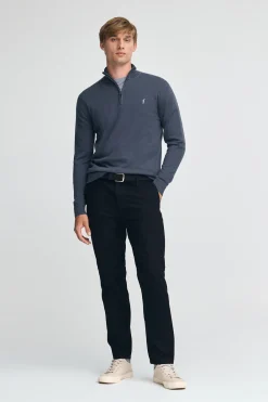 Polo Club Pulls*Pull bleu à fermeture éclair partielle éclair et laine mélangée avec broderie Rigby Go Denim