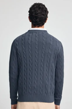 Polo Club Pulls*Pull bleu en maille tressée en laine mélangée avec broderie Rigby Go Denim