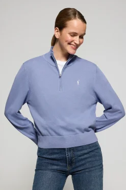 Polo Club Pulls*Pull bleu en maille à fermeture éclair partielle et Rigby Go brodé Bleu Aqua