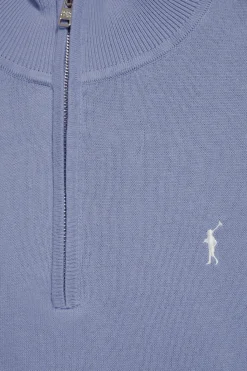 Polo Club Pulls*Pull bleu en maille à fermeture éclair partielle et Rigby Go brodé Bleu Aqua