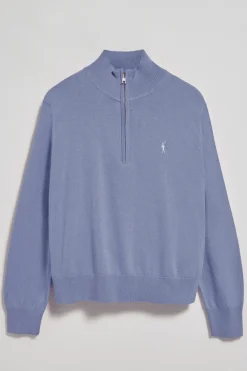Polo Club Pulls*Pull bleu en maille à fermeture éclair partielle et Rigby Go brodé Bleu Aqua