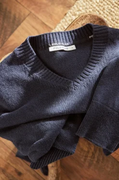 Polo Club Pulls*Pull en maille avec col en V et détail Bleu