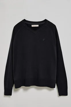 Polo Club Pulls*Pull à col en V en coton et en lin avec un monogramme brodé Bleu Marine