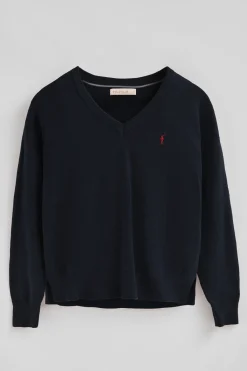 Polo Club Pulls*Pull à col en V en lainé mélangée avec broderie Rigby Go Bleu Marine