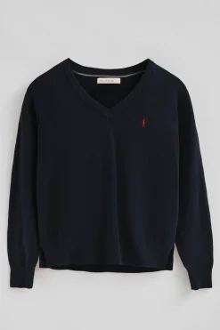 Polo Club Pulls*Pull à col en V en lainé mélangée avec broderie Rigby Go Bleu Marine