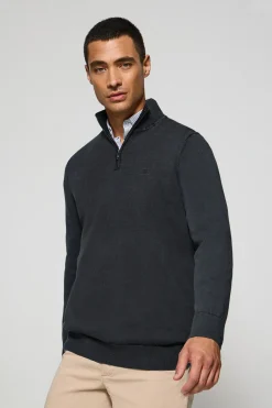 Polo Club Pulls*Pull à fermeture éclair partielle garment dye et logo brodé Bleu Marine