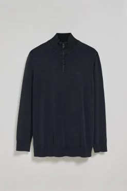Polo Club Pulls*Pull à fermeture éclair partielle garment dye et logo brodé Bleu Marine