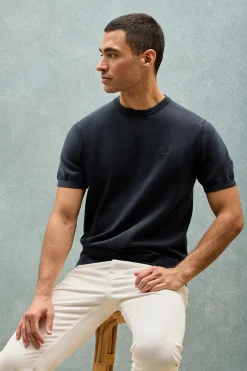 Polo Club Pulls|T-Shirts*Pull à manches courtes garment dye et logo brodé Bleu Marine