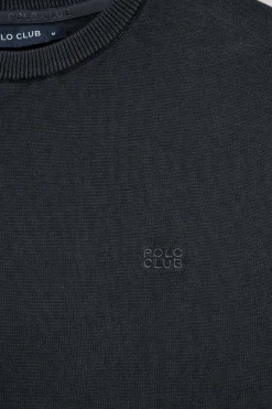 Polo Club Pulls|T-Shirts*Pull à manches courtes garment dye et logo brodé Bleu Marine