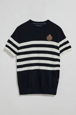 Polo Club T-Shirts|Pulls*Pull à manches courtes rayé avec blason nautique Bleu Marine