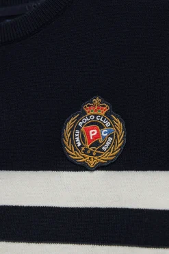 Polo Club T-Shirts|Pulls*Pull à manches courtes rayé avec blason nautique Bleu Marine
