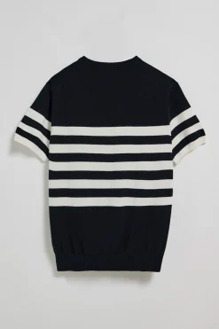 Polo Club T-Shirts|Pulls*Pull à manches courtes rayé avec blason nautique Bleu Marine