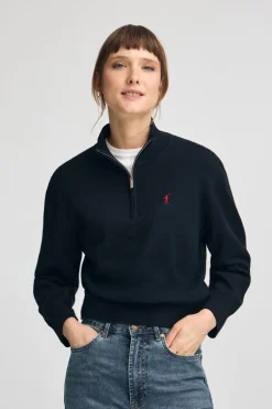 Polo Club Pulls*Pull en laine mélangée à fermeture éclair partielle et broderie Rigby Go Bleu Marine