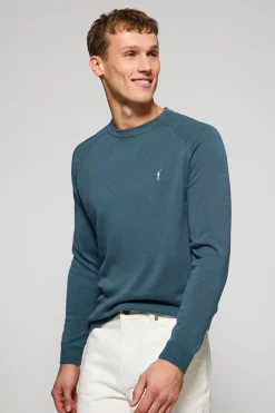 Polo Club Pulls*Pull bleu marine en lin et coton à col ras du cou et broderie Rigby Go Denim