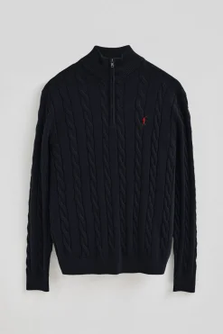 Polo Club Pulls*Pull en maille tressée en laine mélangée avec fermeture éclair partielle et broderie Rigby Go Bleu Marine