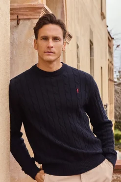 Polo Club Pulls*Pull en maille tressée à col ras du cou et logo Rigby Go Bleu Marine