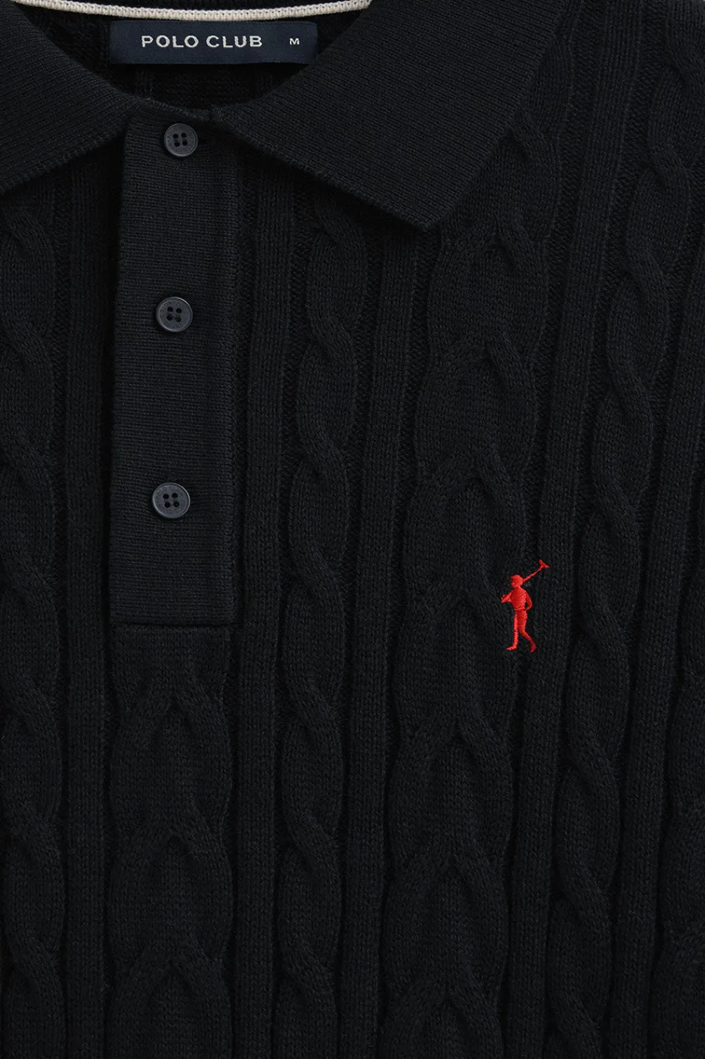 Polo Club Pulls*Pull en maille tressée en laine mélangée avec col polo et broderie Rigby Go Bleu Marine