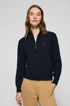 Polo Club Pulls*Pull en maille à fermeture éclair partielle et Rigby Go brodé Bleu Marine