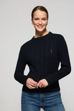 Polo Club Pulls*Pull en maille tressée à col ras du cou et broderie Rigby Go Bleu Marine