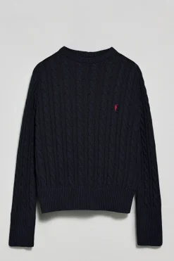 Polo Club Pulls*Pull en maille tressée à col ras du cou et broderie Rigby Go Bleu Marine