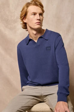 Polo Club Pulls|Polos*Pull bleu Martin à col polo en V et détail Bleu océan