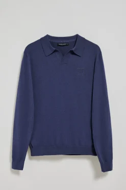 Polo Club Pulls|Polos*Pull bleu Martin à col polo en V et détail Bleu océan