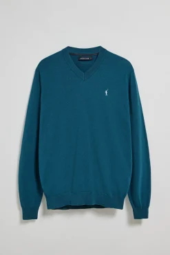 Polo Club Pulls*Pull bleu-vert en maille à col en V et broderie Rigby Go Vert Bleuâtre