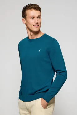 Polo Club Pulls*Pull bleu-vert en maille à col ras du cou et broderie Rigby Go Vert Bleuâtre