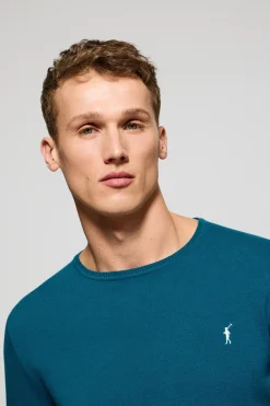 Polo Club Pulls*Pull bleu-vert en maille à col ras du cou et broderie Rigby Go Vert Bleuâtre