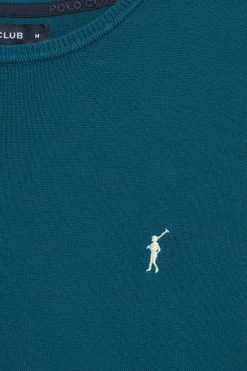 Polo Club Pulls*Pull bleu-vert en maille à col ras du cou et broderie Rigby Go Vert Bleuâtre