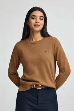 Polo Club Pulls*Pull camel chiné à col ras du cou en laine mélangée avec broderie Rigby Go Caramel Chiné