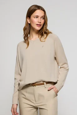 Polo Club Pulls*Pull col V en coton et lin avec monogramme brodé Beige