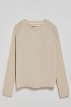 Polo Club Pulls*Pull col V en coton et lin avec monogramme brodé Beige