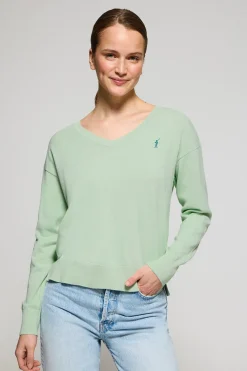 Polo Club Pulls*Pull couleur en maille à col en V et logo brodé Rigby Go Menthe