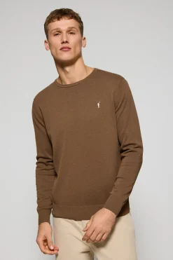 Polo Club Pulls*Pull couleur moka en maille à col ras du cou et broderie Rigby Go Mocca