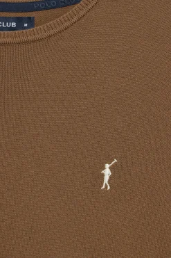 Polo Club Pulls*Pull couleur moka en maille à col ras du cou et broderie Rigby Go Mocca