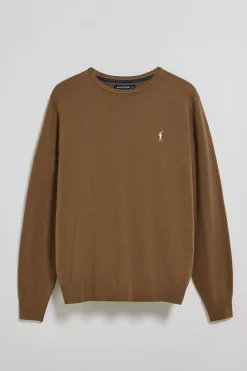 Polo Club Pulls*Pull couleur moka en maille à col ras du cou et broderie Rigby Go Mocca