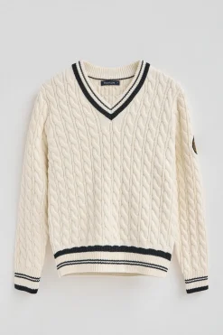Polo Club Pulls*Pull écru à col en V avec écusson nautique Beige