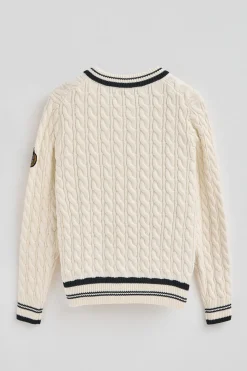 Polo Club Pulls*Pull écru à col en V avec écusson nautique Beige