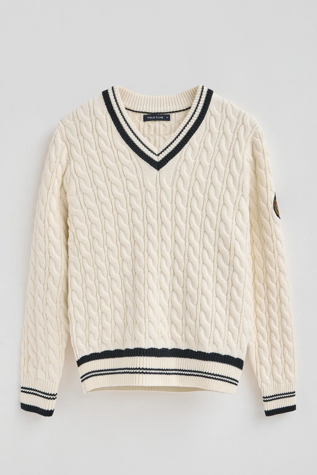 Polo Club Pulls*Pull écru à col en V avec écusson nautique Beige