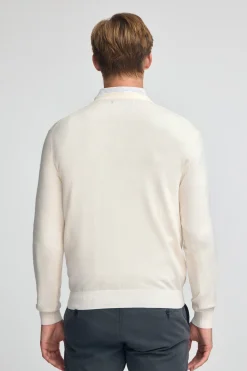 Polo Club Pulls*Pull écru à col en V en laine mélangée avec broderie Rigby Go Beige