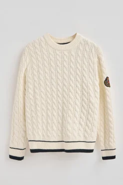 Polo Club Pulls*Pull écru à col ras du cou avec écusson nautique Beige