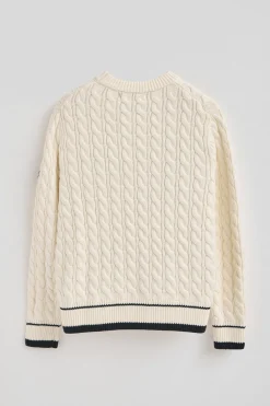 Polo Club Pulls*Pull écru à col ras du cou avec écusson nautique Beige