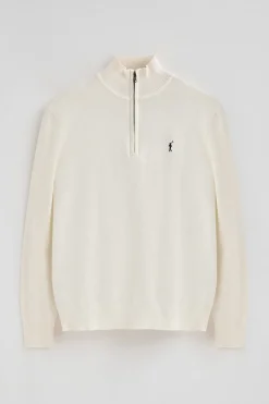 Polo Club Pulls*Pull écru à fermeture éclair partielle en laine mélangée avec broderie Rigby Go Beige