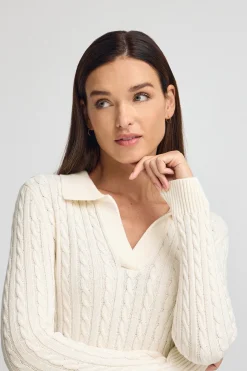 Polo Club Pulls*Pull écru en maille tressée avec col polo Beige
