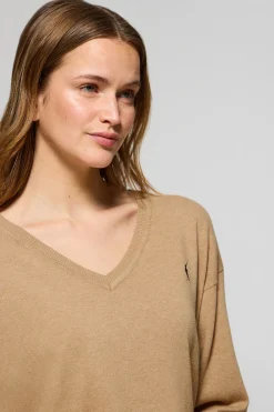 Polo Club Pulls*Pull en maille à col en V couleur caramel, avec logo Rigby Go brodé Caramelo Vigoré