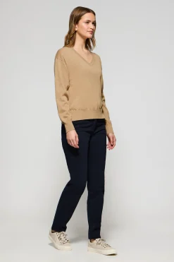 Polo Club Pulls*Pull en maille à col en V couleur caramel, avec logo Rigby Go brodé Caramelo Vigoré