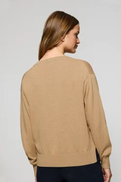 Polo Club Pulls*Pull en maille à col en V couleur caramel, avec logo Rigby Go brodé Caramelo Vigoré